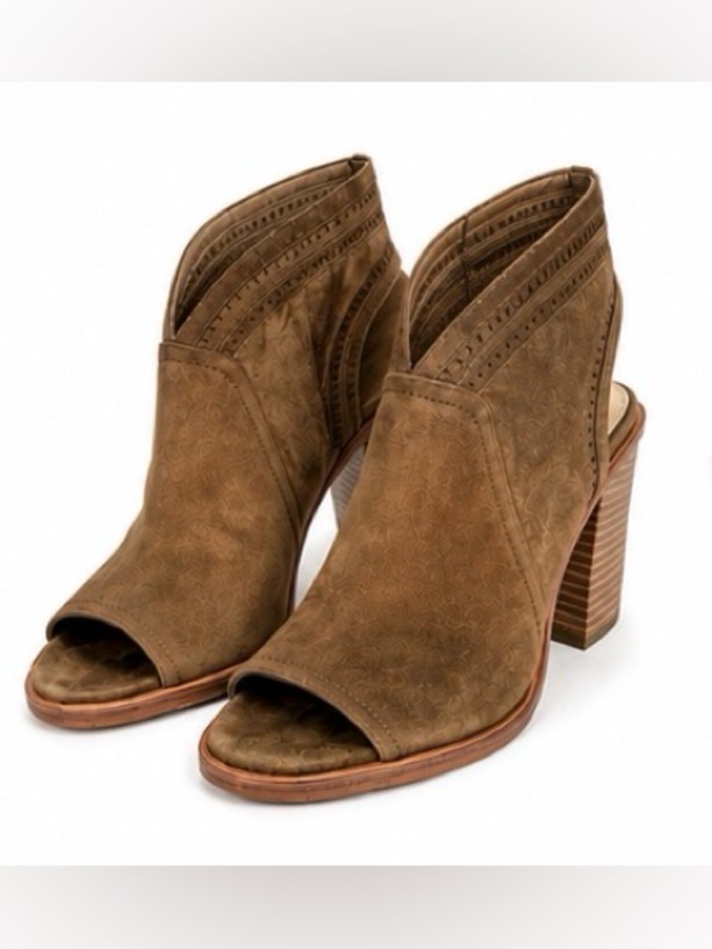 Vince Camuto Brown Suede Peep Toe Slingback Block Heel Booties Size 8.5